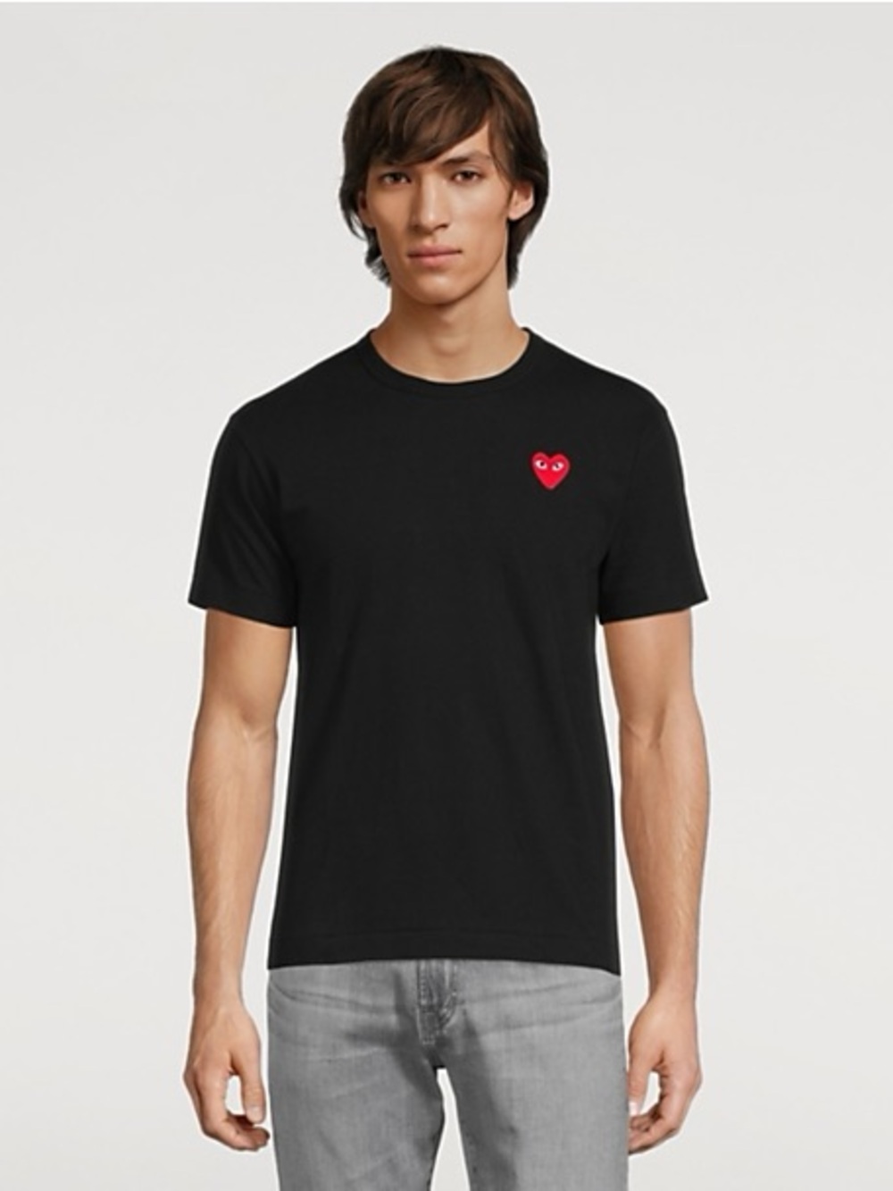 COMME DES GARCONS heart patch black tee. Men M made in Japan.